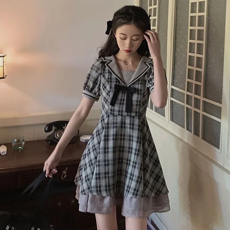 tartan puff sleeve dress