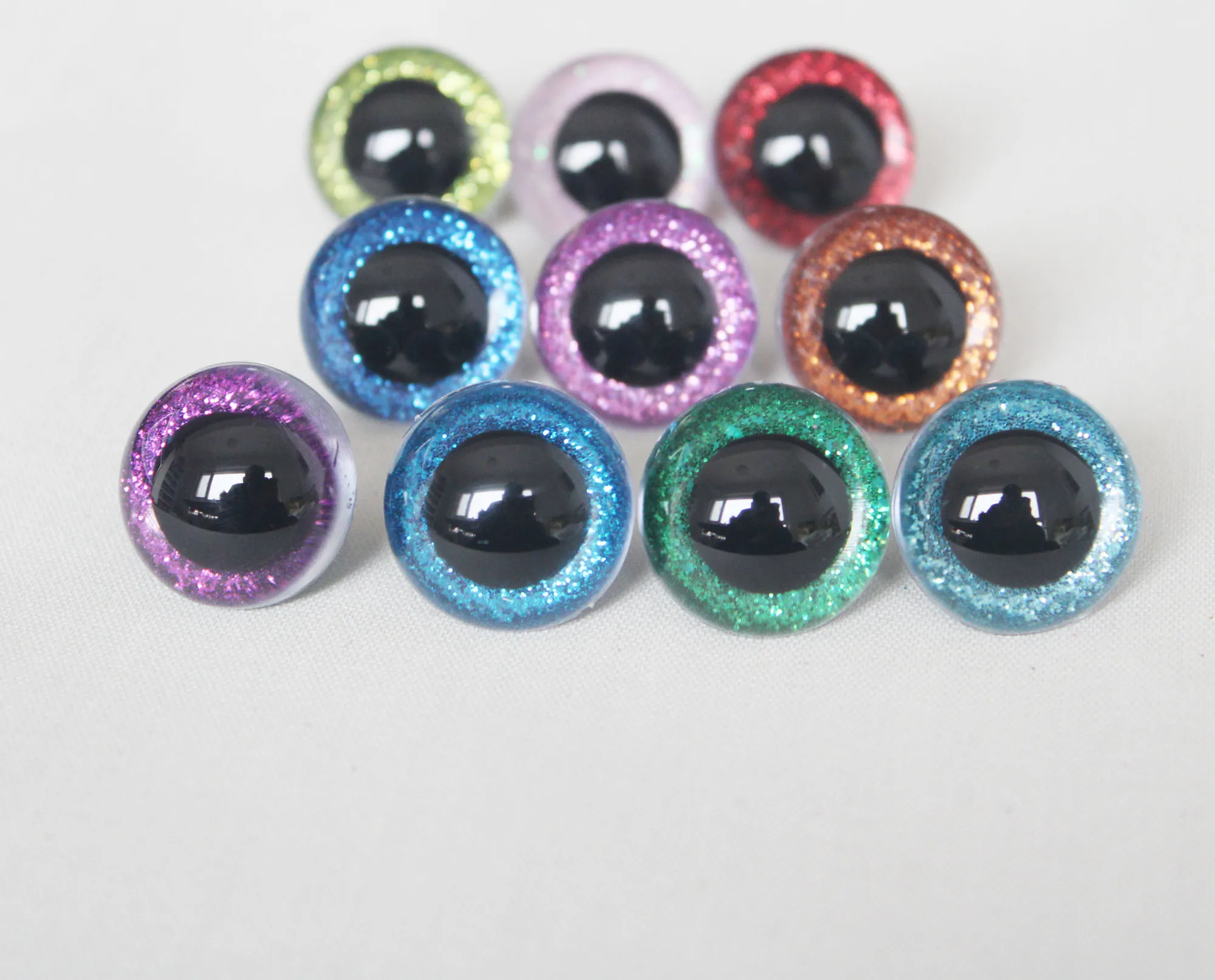 20pcs 13mm-28mm round plastic clear toy safety eyes + glitter Nonwovens + hard washer for plush  doll findings-size option-animated-img
