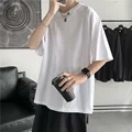 HYBSKR Summer Man T-shirts Short Sleeve Solid Color Casual Oversized T Shirt Men Harajuku Hip Hop Cotton Men's Clothing Tops Tee preview-1