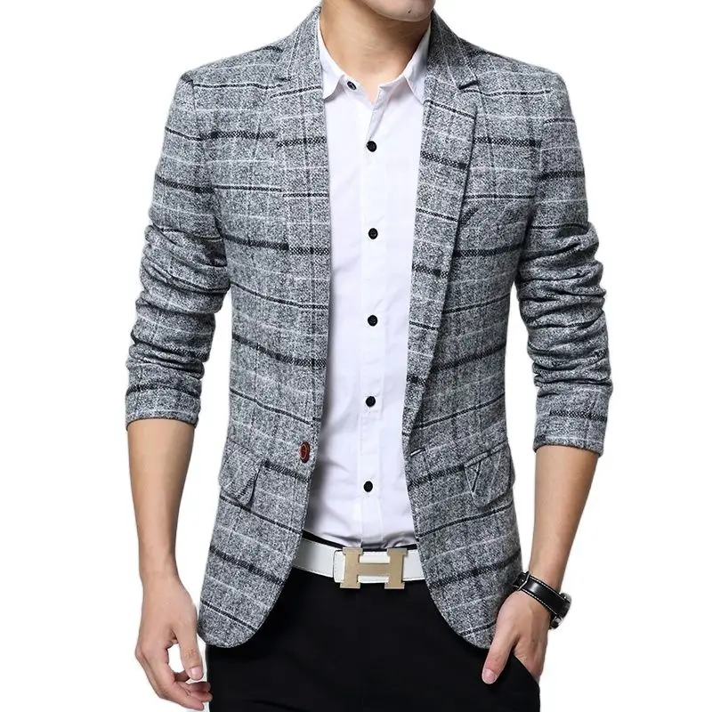2021 Autumn Men Plaid Suit Jacket 