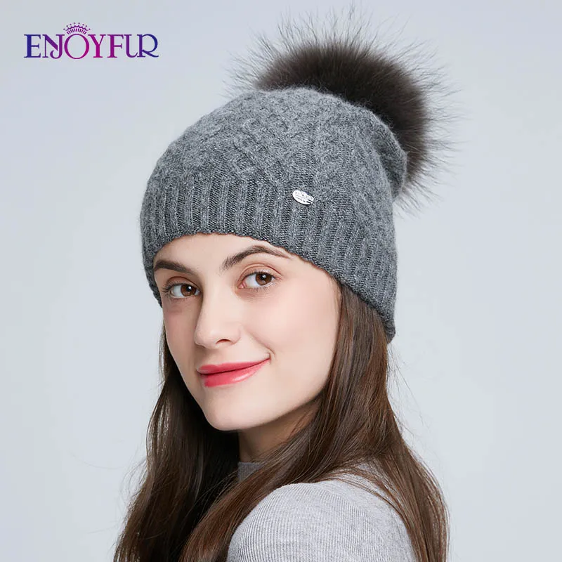 womens real fur pom pom hat