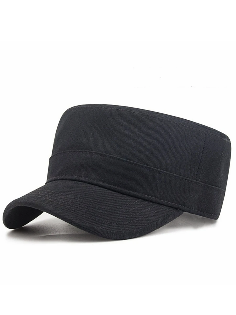 black cotton flat cap