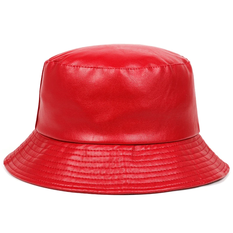 red leather bucket hat