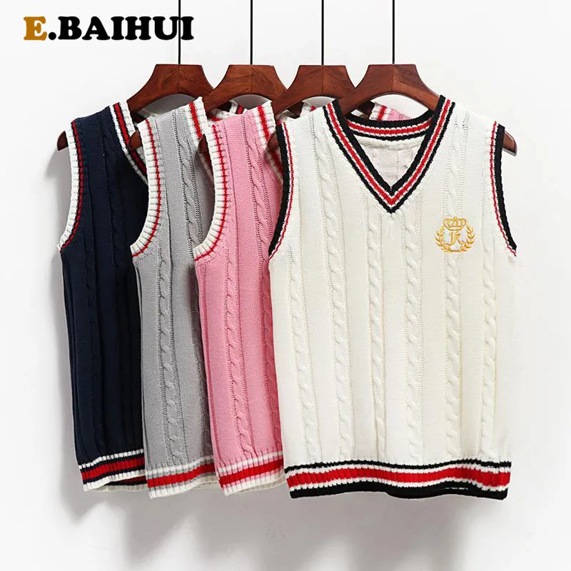 EBAIHUI Embroidery Sweater Vest Women V 