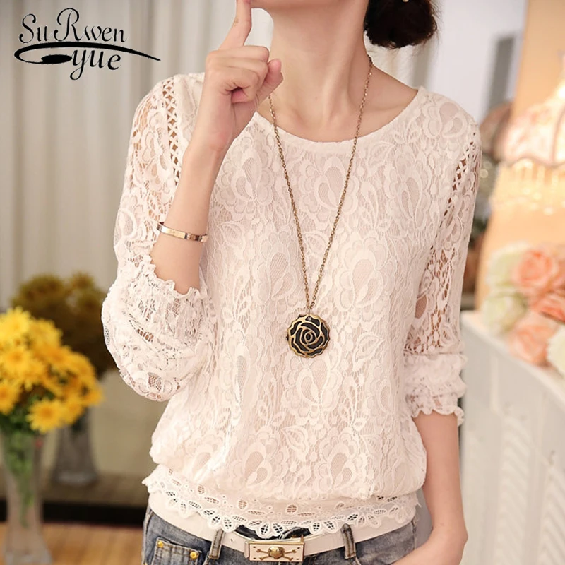 2022 Fashion White Lace Blouse Women 