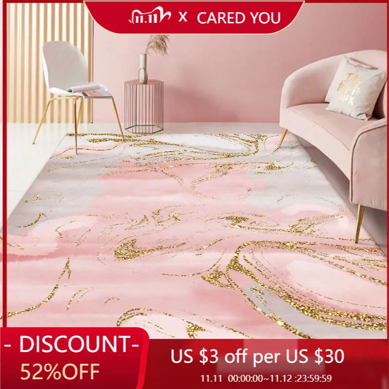 Large Carpet Living Room 3D Print Gold Pink Kitchen Bedroom Area Rug Home  Mat