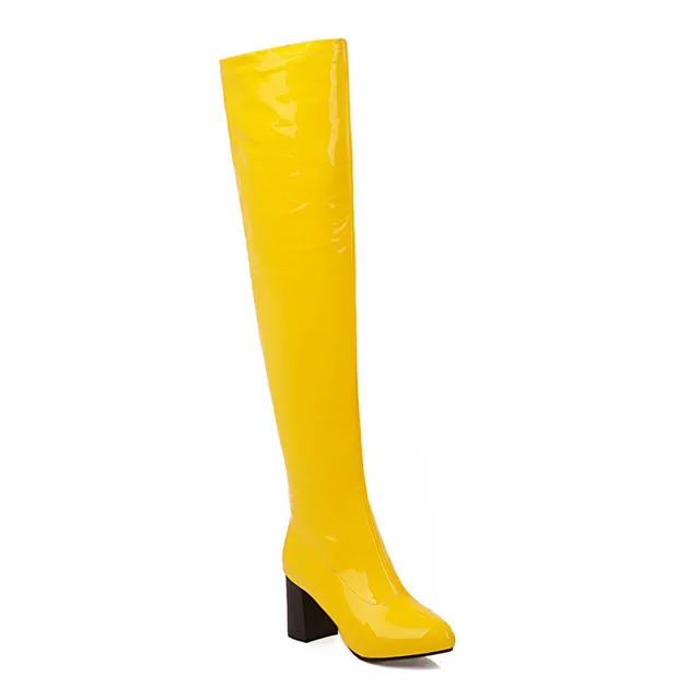 yellow knee high boots