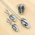 Mystic Rainbow Cubic Zirconia Jewelry Sets 925 Sterling Silver Bridal Jewelry For Women Wedding Necklace/Earrings/Pendant/Ring preview-1
