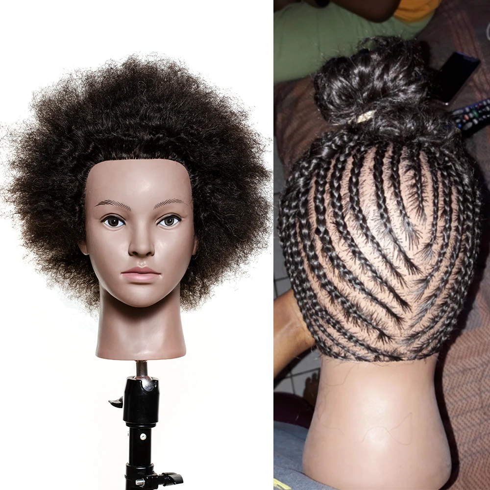 קנו אלי אקספרס | Traininghead Salon Afro Mannequin Head Human Hair Dummy  Doll Hairdressing Training Head Real Hair Manikin Head Braiding Practice