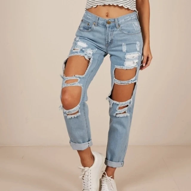 dark wash ripped boyfriend jeans