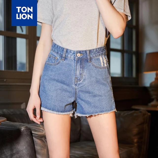 TONLION Light Blue Denim Shorts Women 