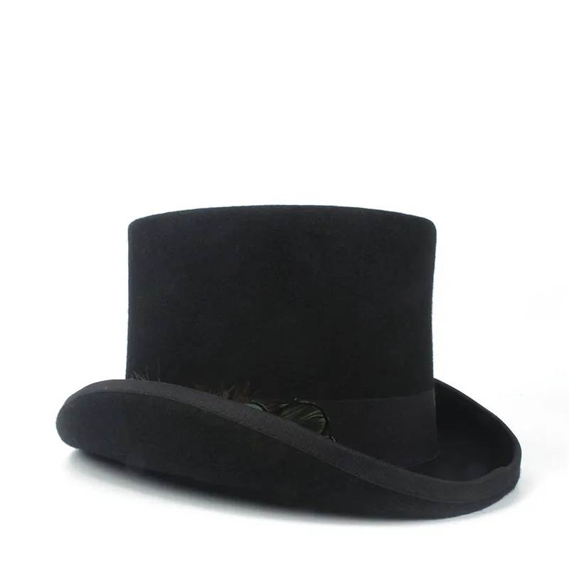 Top 15CM Black Feather Top Hat 