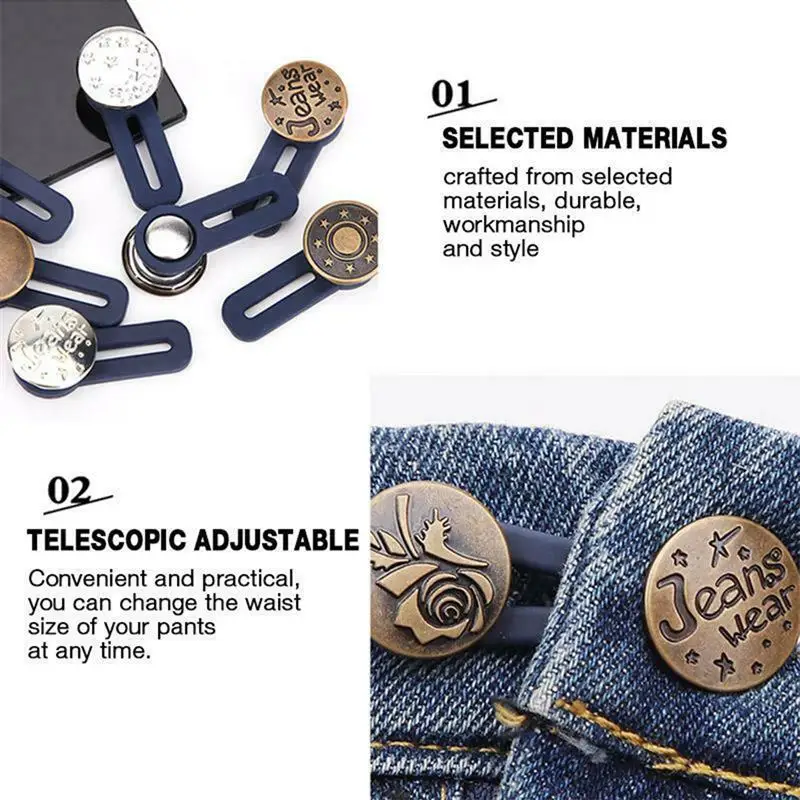 New 10/5/1PC Metal Button Extender For Pants Jeans Free Sewing
