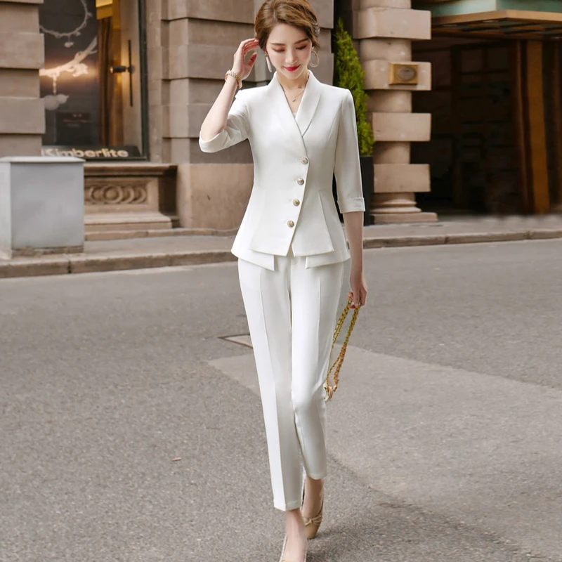 White pants and blazer set Clearance