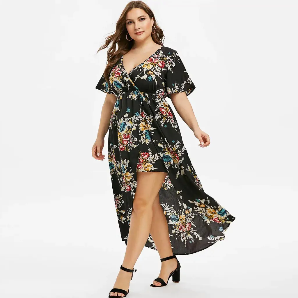 Plus Size Women Split Irregular Maxi 
