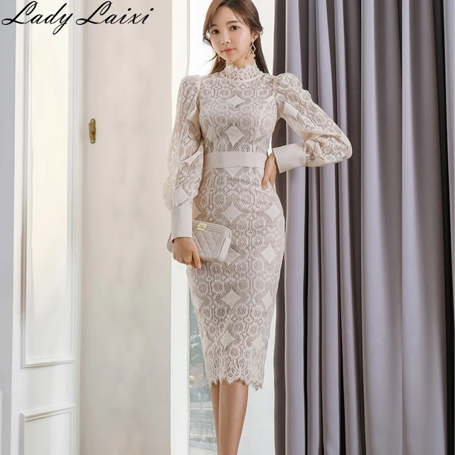 Autumn Elegant Slim Bodycon Lace Dress 