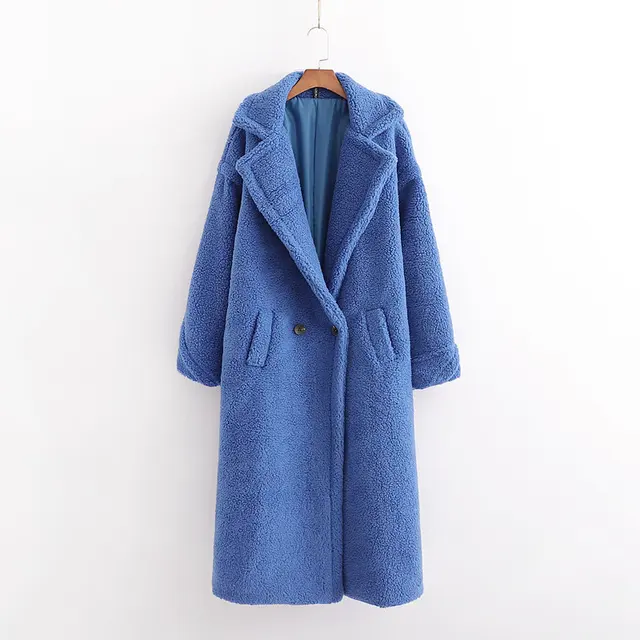 bright blue teddy coat