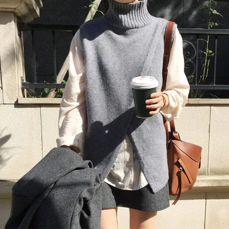 Korean Style Overlap Sleeveless Sweater 