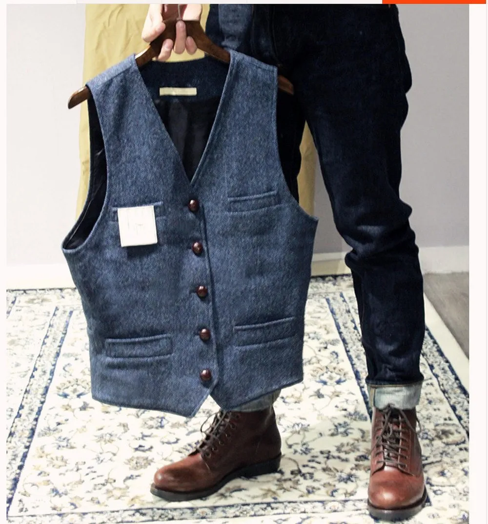 OLOMLB Chic Mens Vest Denim Jeans Color 