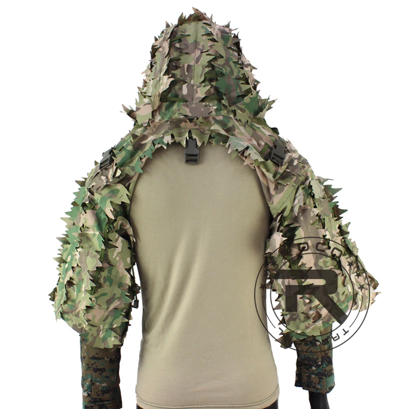 ROCOTACTICAL Tactical Ghillie Suit Breathable Ghillie Viper Hood with 3D Leafy Stripes Sniper Coat for Wargame, Hunting, CS-animated-img