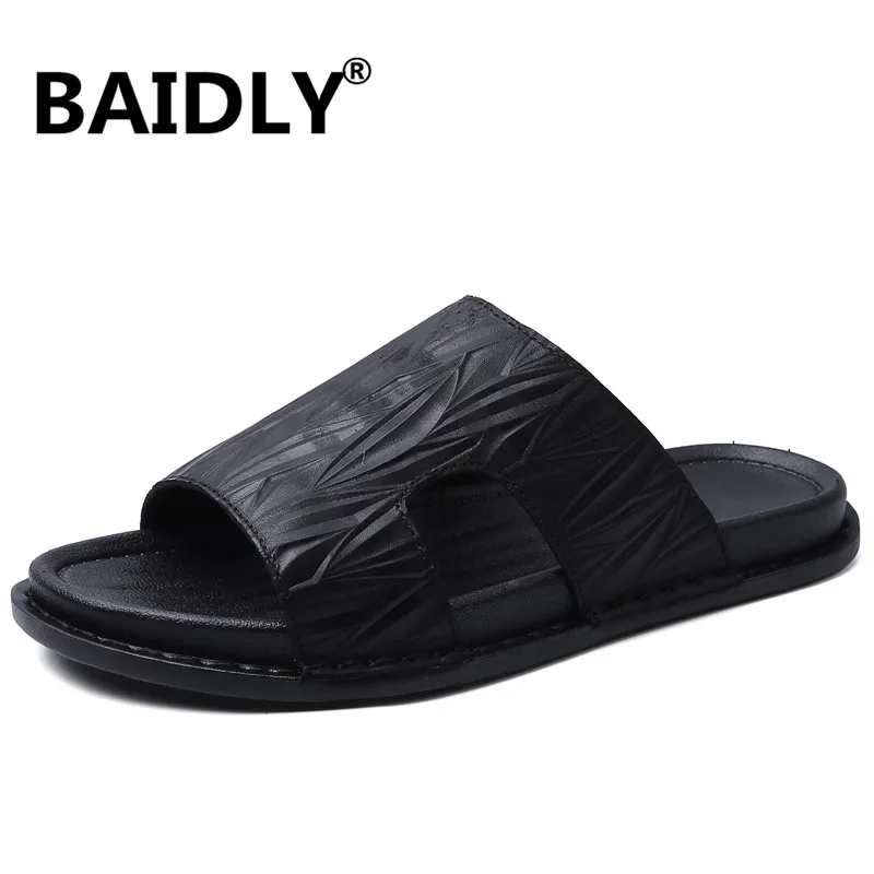 mens leather outdoor slippers