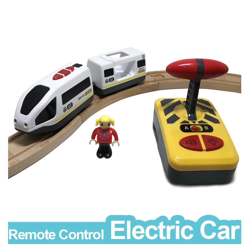 w04  Remote control electric train 2 section magnetic link compatible toy car wooden track white Harmony train-animated-img