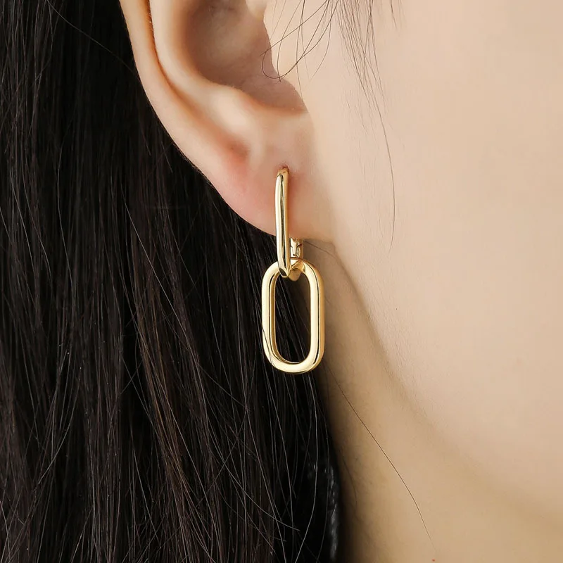 Authentic 925 Sterling Silver Geometric Oval Hoop Earrings For Women Simple Metal Style Detachable Earrings For Women E-073