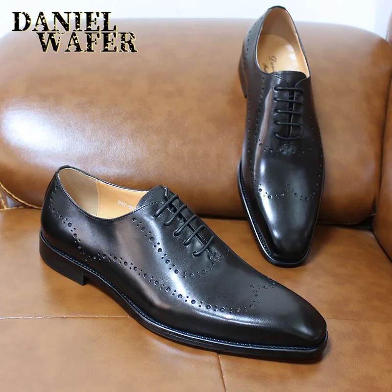 Men Oxford Brogue Genuine Leather Shoes 