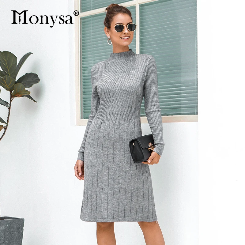 Casual Knitted Sweater Dresses Women 