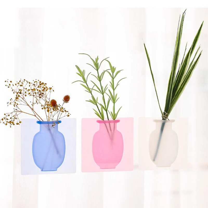 Silicone Sticky Vase Stick on The Wall Flower Pot   Flower Plant Vases Flower Container for Home Offices Wall Decorations
