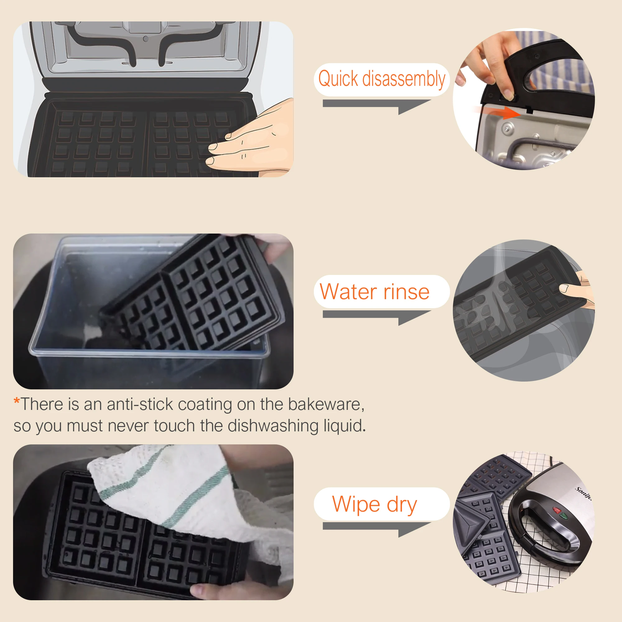 sandwich waffle maker removable plates