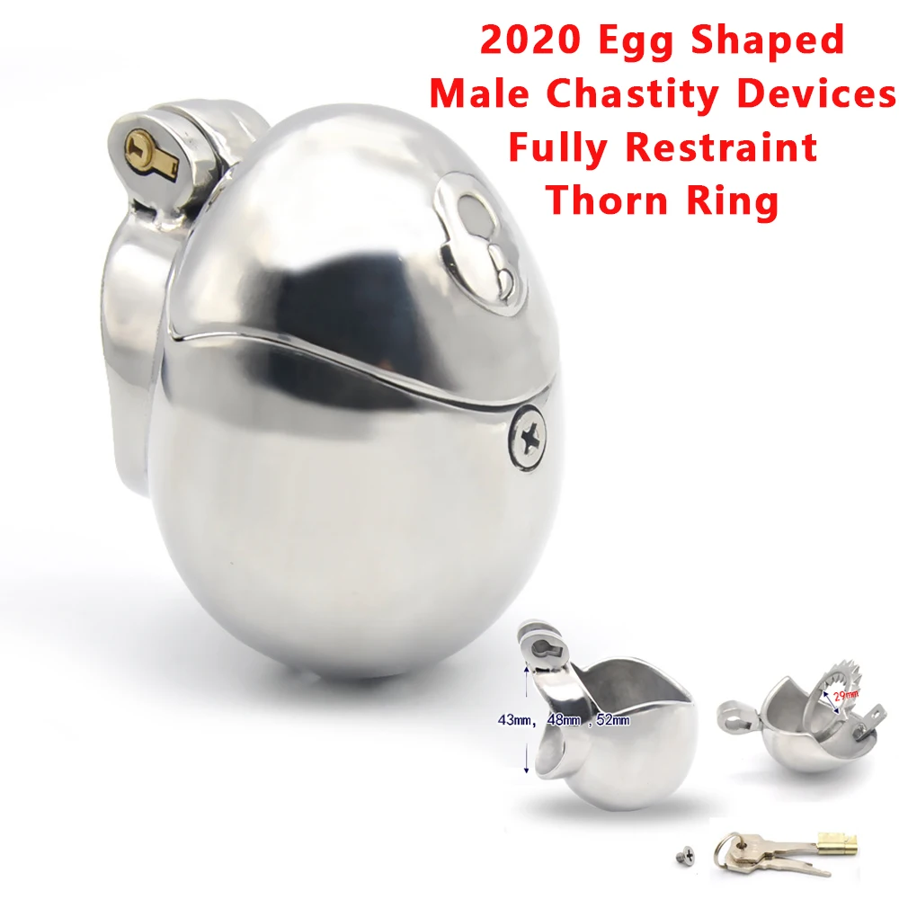 Купить Алиэкспресс | New Stainless Steel Male Chastity Devices With Thorn  Ring Egg Shape Ball Stretcher Male Chastity Cage Cock Ring Sex Toys For Men