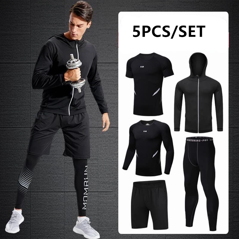 Αγορά Εκτέλεση  2020 Quick Dry Men Running Set Compression Sport Suit  Basketball Jogging Tights Leggings Clothes Gym Fitness Training Sportswear