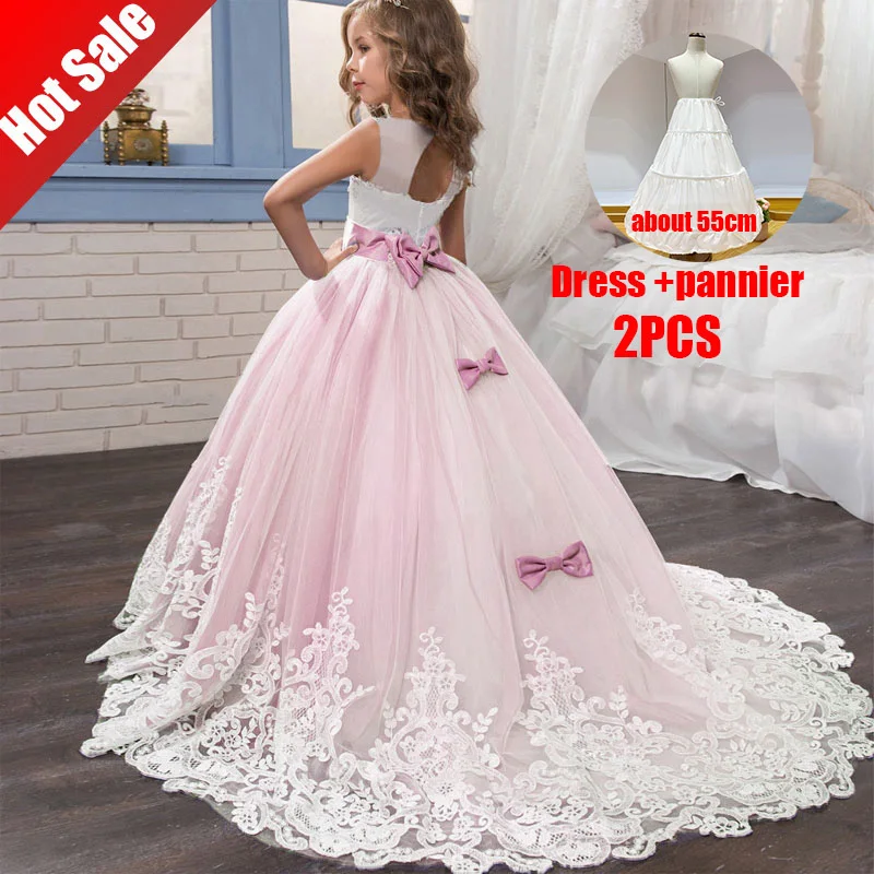 2022 Girls Christmas Dress Pink White 