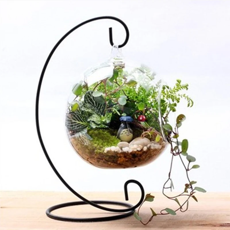 Glass Vase Holder Hanging Holder Crystal Terrarium Container Without Glass Ball Vase Pot Iron Stand Holder Decoration Home Decor