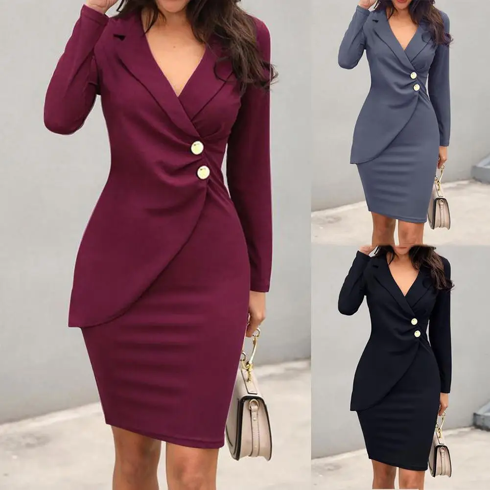 קנו שמלות | Lady Bodycon Button Long 