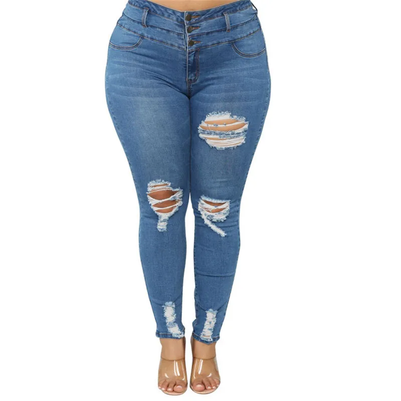 Cumpără Fundul  Plus size clothing XL-5XL women's ripped jeans high waist  skinny denim jeans casual pencil pants high quality wholesale price