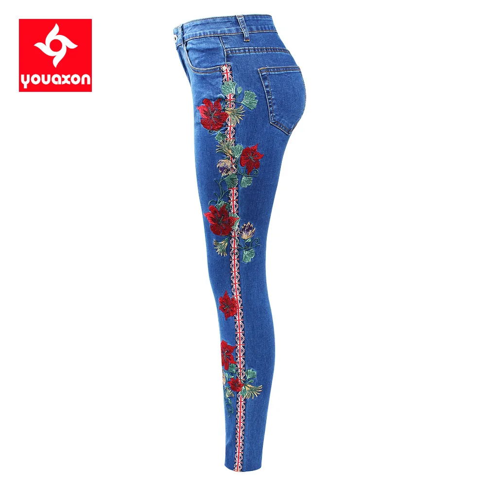 EU Size Embroidery Flower Jeans Women 