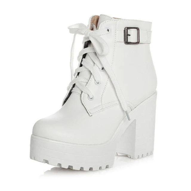 chunky heel platform boots white