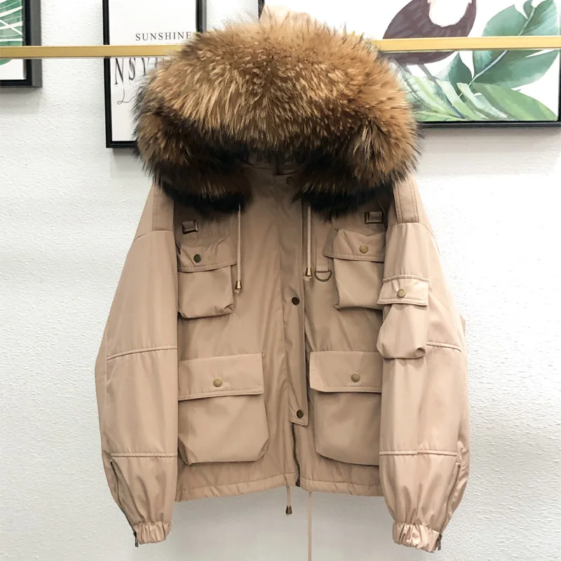 raccoon fur down coat