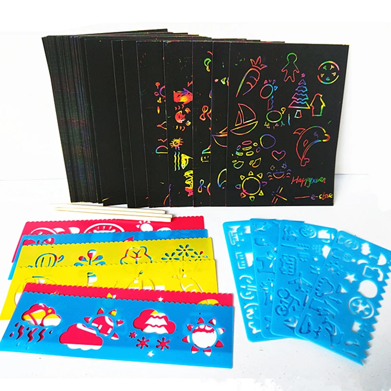 Magic Color Rainbow Scratch Art Paper Card Set with Graffiti