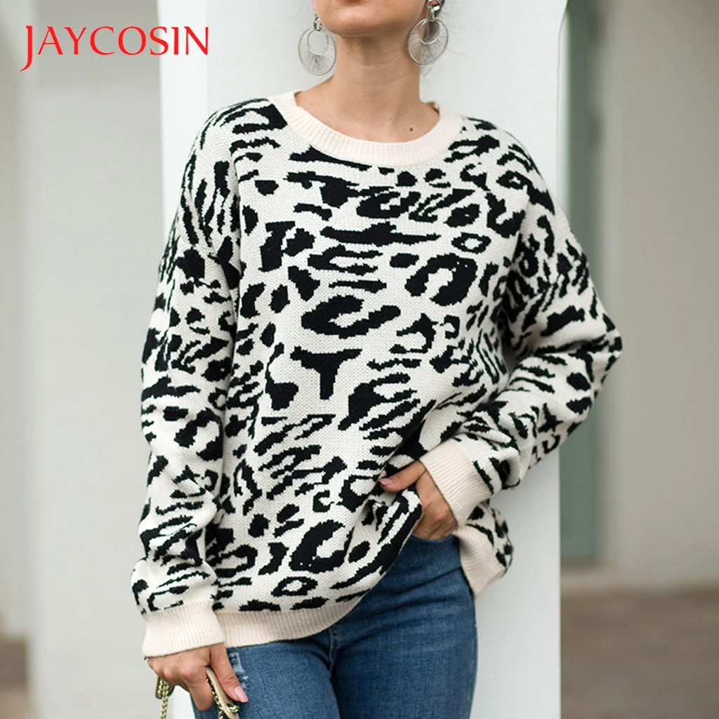 JAYCOSIN Woman Leopard Knitted Sweater 
