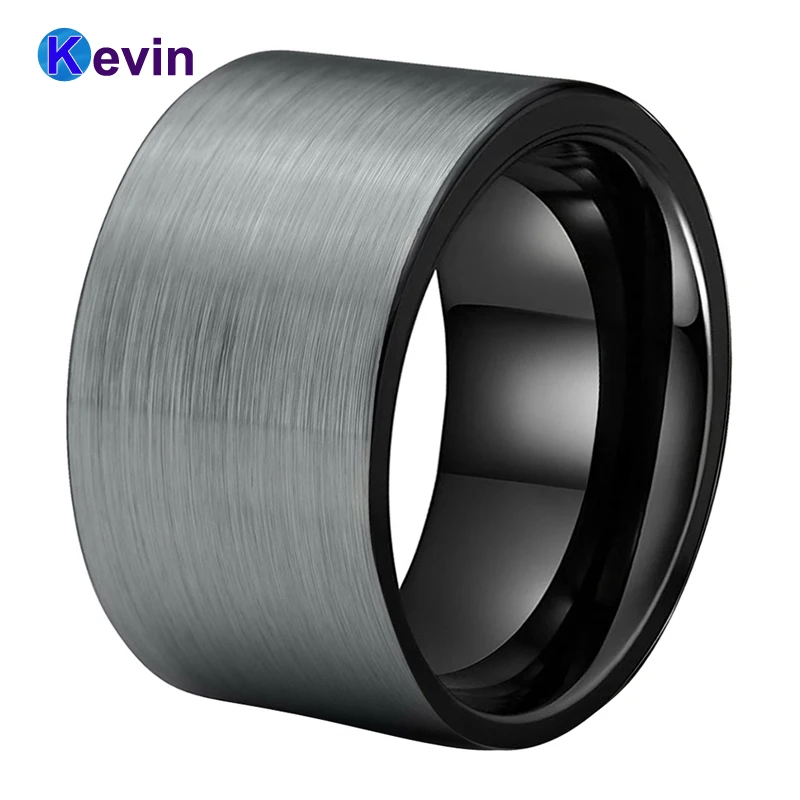 Classic Ring Black Ring 12MM Tungsten Mens Wedding Bands Flat Band And Comfort Fit