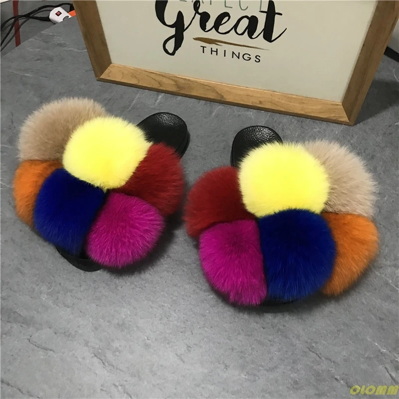 fur pom pom slides