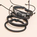 Modyle 4pcs/ set Adjustable Leather Bracelets for Men Braided Black Brown Bangle Life Tree Leaf Rudder Charm Bracelet Gift preview-5