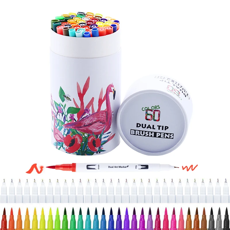 60 Dual Tip Brush Markers Art Markers for Artists,Coloring Pens Brush&Fine  Tip Markers for Kids