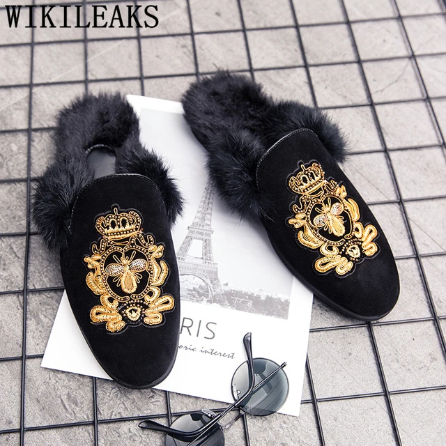 fur leather slippers