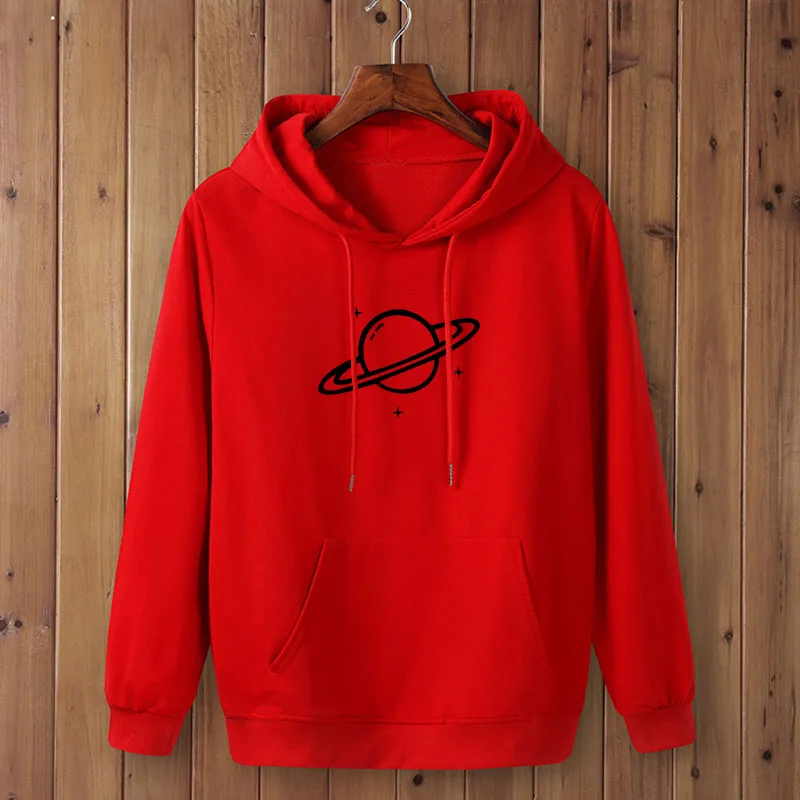 Planet Print Drop Shoulder Hoodie Women 
