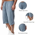 Linen Short Men 3/4 Length Knee Cotton Large Size 5xl High Waist Plus Size 3XL Bermuda Shorts Male Long Men's Summer Breeches preview-4