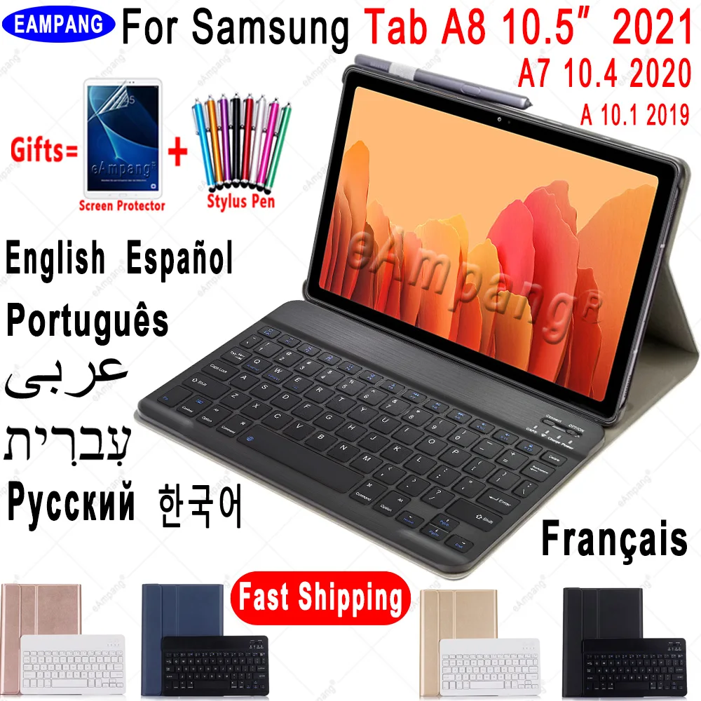 Case for Samsung Galaxy Tab A8 10.5 A7 10.4 Keyboard Case Tab A 10.1 2019 Cover Russian Spanish English Arabic Keyboard Funda